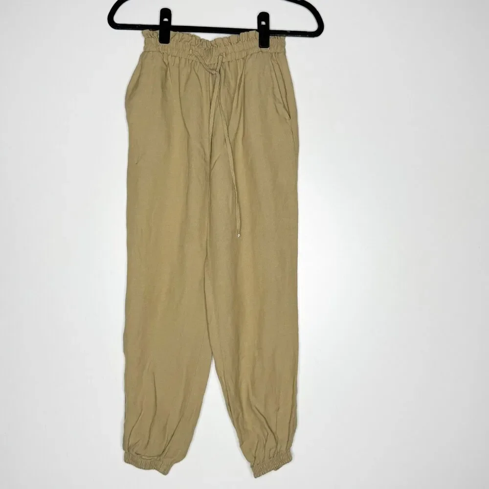 Zara Linen Blend Paperbag High Rise Jogger Pants Women's Size XS